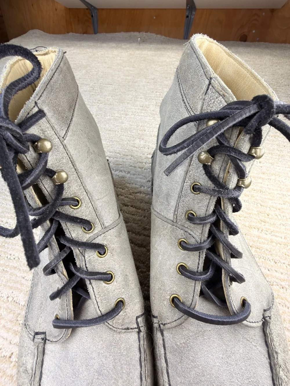 Allen Edmonds Men’s Yuma Gray Leather Lace-Up Ankle Boots Round Toe Rubber 11E
